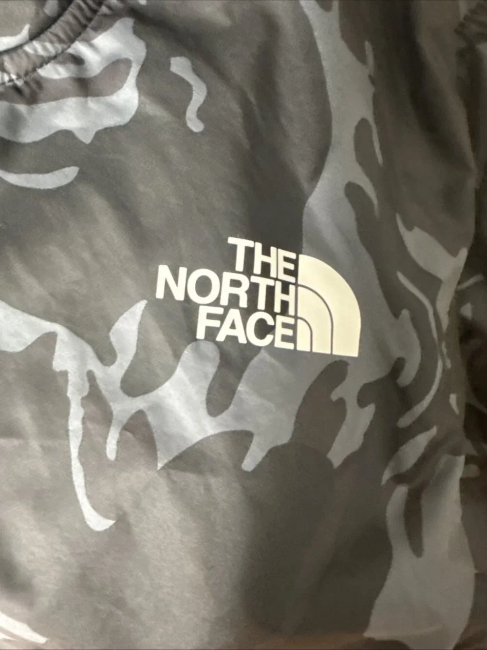 North Face Jacket Men’s Train N Logo Overlay Hooded Black Camouflage Large